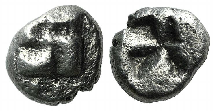 Ionia, Uncertain, c. 625-600 BC. AR Diobol - 1/12 Stater (7mm, 1.11g). Swastika,...