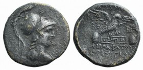 Phrygia, Apameia, c. 88-40 BC. Æ (24mm, 5.75g, 12h). Philokratos, son of Aristeos, magistrate. Helmeted bust of Athena r., wearing aegis. R/ Eagle lan...