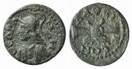 Phrygia, Laodikeia, 2nd century AD. Æ (18.5mm, 3.45g, 9h). Helmeted and cuirassed bust of Athena l. R/ Clasping hands. BMC 121-3. Green patina, near V...