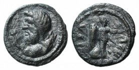 Pamphylia, Attalia. Pseudo-autonomous issue, 1st century AD. Æ (14mm, 2.15g, 6h). Draped bust of Poseidon l., holding trident. R/ Nike advancing r., h...