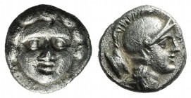 Pisidia, Selge, c. 350-300 BC. AR Obol (8mm, 0.90g, 9h). Facing gorgoneion. R/ Helmeted head of Athena r., astralagos behind. SNG BnF 1934. Good VF