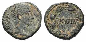 Augustus (27 BC-AD 14). Seleucis and Pieria, Antioch. Æ (23.5mm, 9.38g, 12h), c. 27-5 BC. Bare head r. R/ AVGVSTVS within wreath. McAlee 190; RPC I 41...