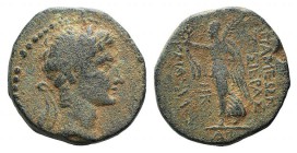Augustus (27 BC-AD 14). Seleucis and Pieria, Apamea. Æ (23mm, 9.49g, 12h), year 28 (4/3 BC). Laureate head r. R/ Nike advancing l., holding wreath and...