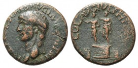 Claudius (41-54). Macedon, Philippi. Æ (26.5mm, 11.46g, 6h). Bare head l. R/ Divus Augustus standing l. on base, being crowned by a Genius; altars fla...