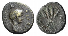 Nero (54-68). Lydia, Blaundus. Æ (17mm, 3.13g, 12h). Bare-headed and draped bust r. R/ Four grain ears, tied together. RPC I 3060. Brown patina, near ...