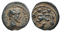 Antoninus Pius (138-161). Seleucis and Pieria, Antioch. Æ Semis (18mm, 3.47g, 12h), c. 145-147. Laureate bust r. R/ S • C, eagle below; all within lau...