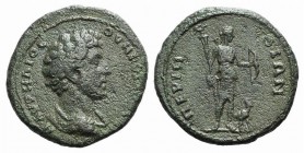 Marcus Aurelius (Caesar, 139-161). Thrace, Perinthus. Æ (26mm, 8.59g, 7h). Bareheaded, draped and cuirassed bust r. R/ Artemis standing r., holding to...