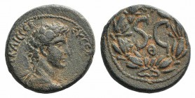 Marcus Aurelius (Caesar, 139-161). Seleucis and Pieria, Antioch. Æ (23mm, 9.85g, 6h). Draped bust r., seen from behind. R/ S • C, Θ below; all within ...