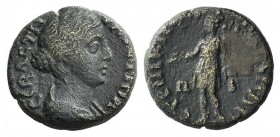 Faustina Junior (Augusta, 147-175). Mysia, Pitane. Æ (17mm, 4.41g, 6h). СΤΡ ΝΙΚΗΦΟ[ ] [ΠΙΤ]ΑΝΑΙΩΝ, Draped bust r. R/ Amazon standing, l., holding pate...