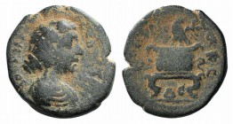 Lucilla (Augusta, 164-182). Seleucis and Pieria, Antioch. Æ (17mm, 3.42g, 12h). Draped bust r. R/ Eagle standing l. on altar, head turned back, wings ...