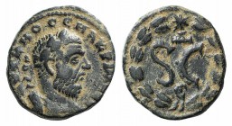 Macrinus (217-218). Seleucis and Pieria, Antioch. Æ (18mm, 4.70g, 12h). Laureate and cuirassed bust r. R/ Large SC, Δ above, Є below; all within laure...