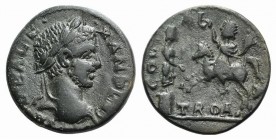 Severus Alexander (222-235). Troas, Alexandria Troas. Æ (23.5mm, 7.98g, 6h). Laureate head r. R/ The emperor on horseback l., saluting statue of Apoll...