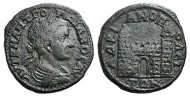 Gordian III (238-244). Thrace, Hadrianopolis. Æ (26mm, 9.15g, 12h). Laureate, draped and cuirassed bust r. R/ City gate with two towers. Youroukova 49...