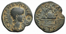 Tranquillina (Augusta, 241-244). Cappadocia, Caesarea. Æ (27mm, 10.84g, 6h). Dated RY 6 (242/3). Draped bust r., wearing stephane; c/m: head of Helios...