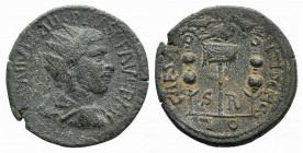 Philip II (247-249). Pisidia, Antioch. Æ (26mm, 10.33g, 6h). Radiate, draped and cuirassed bust r. R/ Three standards surmounted by aquila. SNG BnF 12...