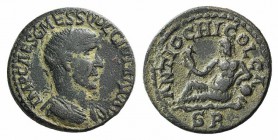 Trajan Decius (249-251). Pisidia, Antioch. Æ (24mm, 7.82g, 6h). Radiate and cuirassed bust r. R/ River God Anthios reclining l., holding cornucopia, r...