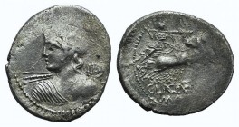 C. Licinius L. f. Macer, Rome, 84 BC. AR Denarius (22mm, 3.79g, 3h). Diademed and draped bust of Apollo Vejovis l., seen from behind, hurling thunderb...