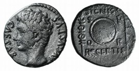 Augustus (27 BC-AD 14). AR Denarius (17mm, 3.61g, 7h). Colonia Patricia(?), 19 BC. Bare head l. R/ Round shield; aquila and signum flanking. RIC I 86b...