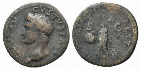Divus Augustus (Died AD 14). Æ Dupondius (27mm, 12.34g, 7h). Rome, 80-1. Radiate head l. R/ Victory flying l., holding inscribed shield. RIC II 446 (T...