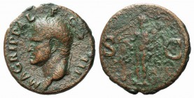 Agrippa (died 12 BC). Æ As (26mm, 10.29g, 6h). Rome, AD 37-41. Head l., wearing rostral crown. R/ Neptune standing l., holding small dolphin and tride...