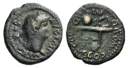 Nero (54-68). Æ Semis (16mm, 3.24g, 6h). Rome, c. AD 64. Laureate head r. R/ Table bearing urn and wreath; on front of l. panel, two gryphons standing...