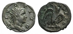 Divus Titus (Died 81). AR Antoninianus (20mm, 3.21g, 12h). Rome, 249-251. Radiate head of Titus r. R/ Eagle standing r., head l., wings raised. RIC IV...