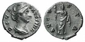 Diva Faustina Senior (died AD 140/1). AR Denarius (17mm, 3.26g, 1h). Rome, after AD 141. Draped bust r., hair coiled on top of head. R/ Ceres standing...