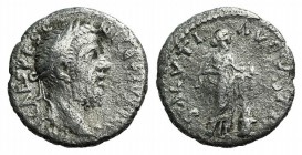 Pescennius Niger (193-194). AR Denarius (17mm, 2.23g, 12h). Caesarea, 193-4. Laureate head r. R/ Salus standing facing before lighted altar, head r., ...