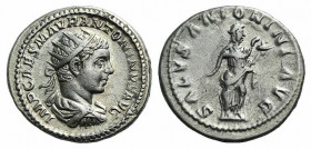 Elagabalus (218-222). AR Antoninianus (21mm, 5.07g, 6h). Rome, AD 219. Radiate and draped bust r. R/ Salus standing r., holding snake. RIC IV 137; RSC...