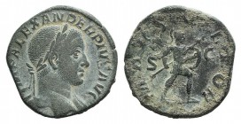 Severus Alexander (222-235). Æ Sestertius (26mm, 14.38g, 1). Rome, AD 232. Laureate bust r. slight drapery. R/ Mars advancing r., holding spear and sh...