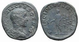 Maximus (Caesar, 235/6-238). Æ Sestertius (30mm, 22.47g, 12h). Rome, 236-7. Bareheaded and draped bust r. R/ Maximus as Princeps Iuventutis standing l...