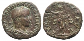 Gordian III (238-244). Æ Sestertius (30mm, 17.01g, 12h). Rome, 240-3. Laureate, draped and cuirassed bust r. R/ Sol standing l., raising hand and hold...