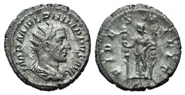 Philip I (244-249). AR Antoninianus (22mm, 4.52g, 1h). Rome, AD 244. Radiate, draped and cuirassed bust r. R/ Fides standing l., holding sceptre and s...
