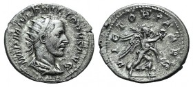 Philip I (244-249). AR Antoninianus (24mm, 4.47g, 6h). Rome, 244-7. Radiate, draped and cuirassed bust r. R/ Victory advancing r., holding wreath and ...