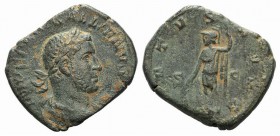 Trebonianus Gallus (251-253). Æ Sestertius (28mm, 14.80g, 1h). Rome, 251-2. Laureate, draped and cuirassed bust r. R/ Virtus standing l., holding shie...