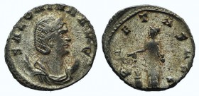 Salonina (Augusta, 254-268). Antoninianus (19mm, 3.09g, 6h). Siscia, 267. Diademed and draped bust r., set on crescent. R/ Pietas, standing l., sacrif...