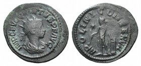 Quietus (260-261) Radiate (22m, 3.21g, 11h). Antioch, 260-1. Radiate and draped bust r. R/ Apollo standing l., holding branch; l. hand on lyre. RIC V ...