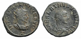Aurelian and Vabalathus (270-275). Radiate (18mm, 3.43g, 12h). Antioch, 270-2. Radiate and cuirassed bust of Aurelian r.; Z below. R/ Laureate, draped...