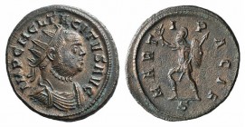 Tacitus (275-276). Radiate (21mm, 4.44g, 12h). Ticinum, 275-6. Radiate, draped and cuirassed bust r. R/ Mars standing l., holding branch, spear and sh...