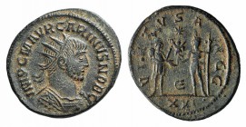 Carinus (283-285). Radiate (18mm, 3.69g, 6h). Antioch, 283-5. Radiate, draped and cuirassed bust r. R/ Emperor standing r., holding sceptre, receiving...
