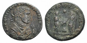 Diocletian (Senior Augustus, 305-311/2). Æ Follis (20mm, 6.50g, 1h). Antioch, AD 310. Laureate bust r. in imperial mantle, holding mappa and branch. R...