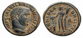 Maximinus II (310-313). Æ Follis (20mm, 6.01g, 12h). Antioch, AD 312. Laureate head r. R/ Genius standing facing, head l., holding patera and cornucop...