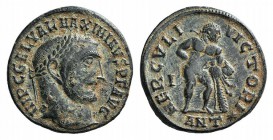 Maximinus II (310-313). Æ Follis (20mm, 3.86g, 12h). Antioch, AD 313. Laureate head r. R/ Hercules standing facing, head r. lion’s skin draped over ar...