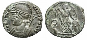 Commemorative Series, 330-354. Æ Follis (16mm, 2.37g, 6h). Treveri, 330-1. Helmeted and mantled bust of Constantinople l., holding sceptre. R/ Victory...