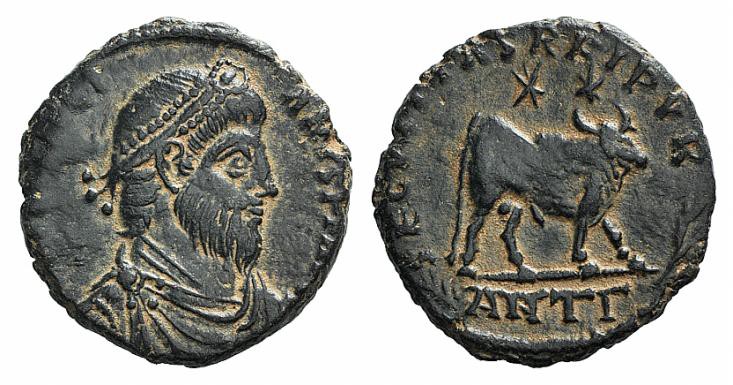 Julian II (360-363). Æ (23mm, 7.58g, 5h). Antioch, 361-3. Pearl-diademed, draped...