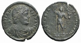 Jovian (363-364). Æ (28mm, 8.60g, 6h). Antioch, 363-4. Pearl-diademed, draped and cuirassed bust r. R/ Jovian standing facing, head r., holding standa...