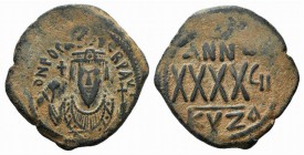 Phocas (602-610). Æ 40 Nummi (31mm, 11.45g, 12h). Cyzicus, year 7 (608/9). Crowned facing bust, wearing consular robes, holding mappa and eagle sceptr...