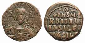 Anonymous, time of Basil II and Constantine VIII, c. 1020-1028. Æ 40 Nummi (25.5mm, 8.90g, 6h). Uncertain (Thessalonica?) mint. Facing bust of Christ ...