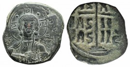 Anonymous, time of Romanus III (1028-1034). Æ 40 Nummi (29mm, 11.61g, 6h). Constantinople. Bust of Christ facing, holding Gospels. R/ Legend in three ...