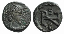 Ostrogoths, Athalaric (526-534). Æ Nummus (9mm, 0.95g, 12h). Rome, in the name of Justinian. Diademed, draped and cuirassed bust of Justinian r. R/ Mo...